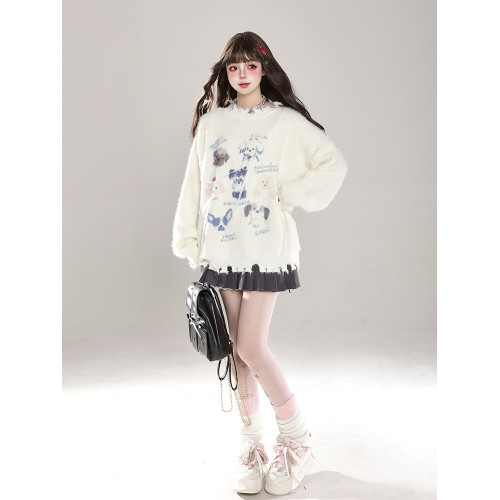 可愛甜美軟糯毛衣女秋冬季奶fufu卡通小狗慵懶風休閒水貂絨針織衫 可愛甜美軟糯毛衣女秋冬季奶fufu卡通小狗慵懶風休閒水貂絨針織衫