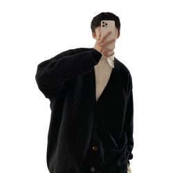 開衫毛衣男士秋冬韓版潮流寬松純色學院風針織衫ins潮牌百搭外套