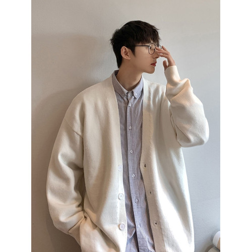 開衫毛衣男士秋冬韓版潮流寬松純色學院風針織衫ins潮牌百搭外套