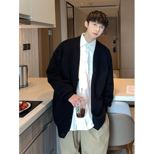 開衫毛衣男士秋冬韓版潮流寬松純色學院風針織衫ins潮牌百搭外套