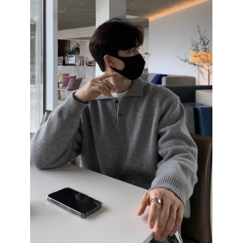 潮流新款東大門韓國男裝翻領毛衣男設計師polo領親膚寬松針織衫