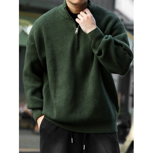 BGYO鹿起 美式休閒半拉鍊立領保暖毛衣男700g復古慵懶風針織衫冬