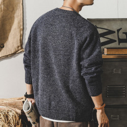 美式經典復古簡約毛衣男冬季男士基礎百搭休閒圓領寬松大碼針織衫