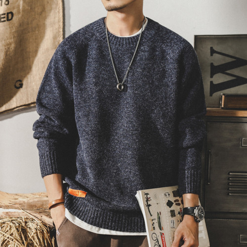 美式經典復古簡約毛衣男冬季男士基礎百搭休閒圓領寬松大碼針織衫