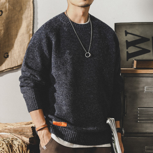 美式經典復古簡約毛衣男冬季男士基礎百搭休閒圓領寬松大碼針織衫