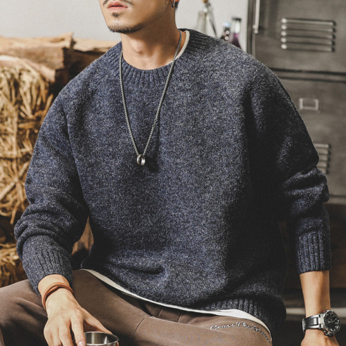 美式經典復古簡約毛衣男冬季男士基礎百搭休閒圓領寬松大碼針織衫