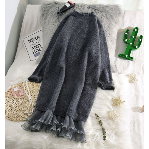 2023秋冬新款韓版加厚打底毛衣裙中長款過膝寬松半高領針織連衣裙