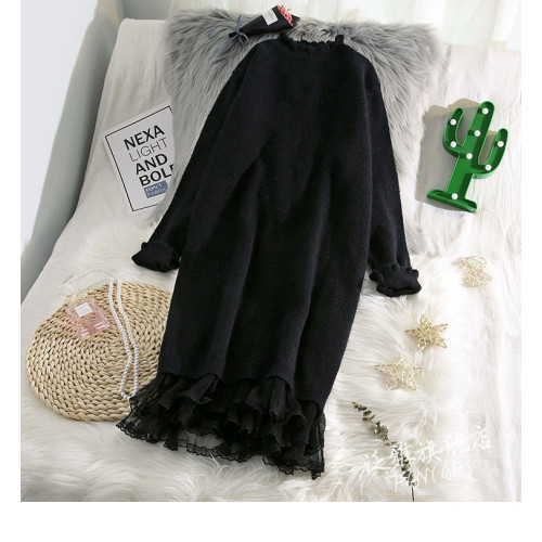 2023秋冬新款韓版加厚打底毛衣裙中長款過膝寬松半高領針織連衣裙