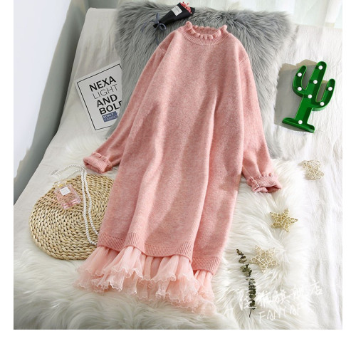 2023秋冬新款韓版加厚打底毛衣裙中長款過膝寬松半高領針織連衣裙