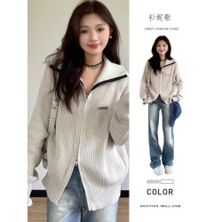 灰色毛衣針織開衫早秋2025女拉鍊外套外搭長袖上衣女設計感慵懶風