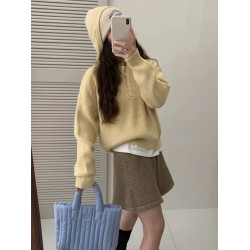 慵懶風白色連帽毛衣女秋冬季2025新款小個子內搭針織衫外穿高級感