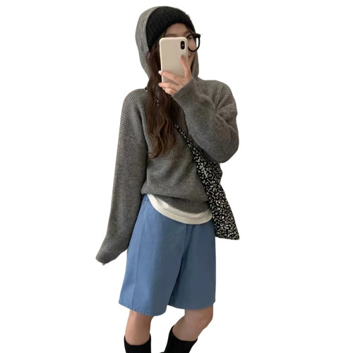 慵懶風白色連帽毛衣女秋冬季2025新款小個子內搭針織衫外穿高級感 慵懶風白色連帽毛衣女秋冬季2025新款小個子內搭針織衫外穿高級感