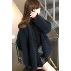 2024秋冬新款韓系仿水貂絨毛衣外套女寬松慵懶風軟糯針織開衫上衣