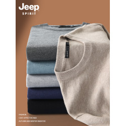 吉普毛衣男士秋冬季圓領套頭純色內搭2025新款加絨加厚打底針織衫