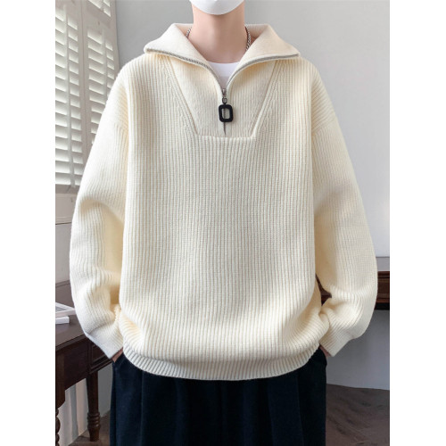 半拉鍊毛衣男秋冬季潮牌簡約寬松混紡針織衫男休閒保暖毛線衣外套