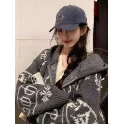 重工灰色費爾島連帽馬海毛毛衣外套女秋冬慵懶松弛感拉鍊針織開衫