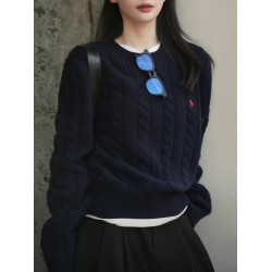 刺綉小馬氣質毛衣女2025春秋新款寬松長袖針織衫秋冬內搭打底上衣