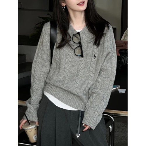 刺綉小馬氣質毛衣女2026春秋新款寬鬆長袖針織衫秋冬內搭打底上衣