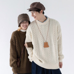 矇馬特先生 水瓶座秋冬大地色系毛衣 純色基礎款麻花寬鬆百搭針織