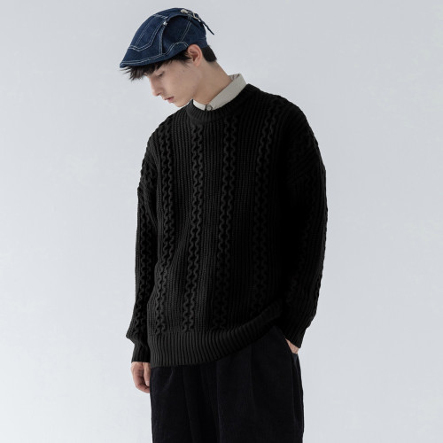 矇馬特先生 水瓶座秋冬大地色系毛衣 純色基礎款麻花寬鬆百搭針織