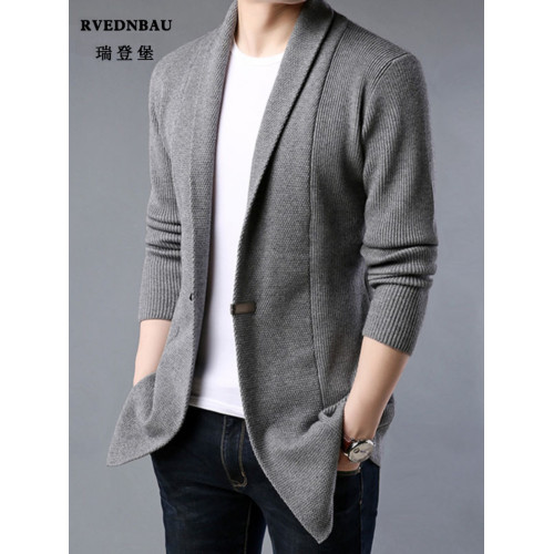 春秋季韓版chic港風針織開衫男士帥氣中長款加厚毛衣外套男裝線衫