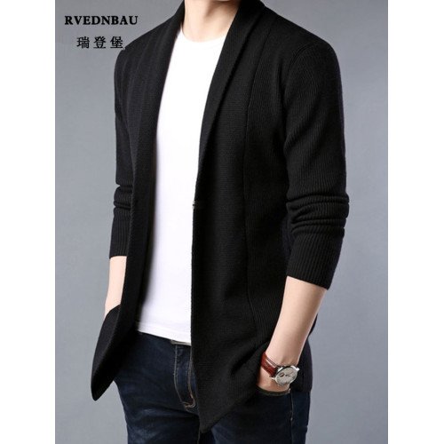 春秋季韓版chic港風針織開衫男士帥氣中長款加厚毛衣外套男裝線衫