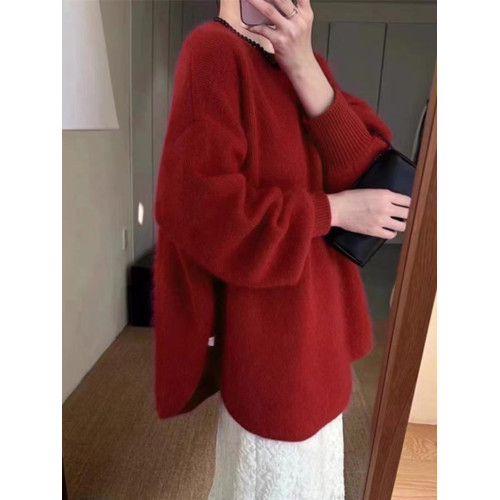 歐貨慵懶風南瓜橘色浣熊絨中長款毛衣女秋冬寬松高級感套頭針織衫 歐貨慵懶風南瓜橘色浣熊絨中長款毛衣女秋冬寬松高級感套頭針織衫