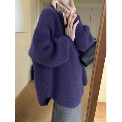 歐貨慵懶風南瓜橘色浣熊絨中長款毛衣女秋冬寬松高級感套頭針織衫 歐貨慵懶風南瓜橘色浣熊絨中長款毛衣女秋冬寬松高級感套頭針織衫