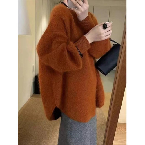 歐貨慵懶風南瓜橘色浣熊絨中長款毛衣女秋冬寬松高級感套頭針織衫 歐貨慵懶風南瓜橘色浣熊絨中長款毛衣女秋冬寬松高級感套頭針織衫