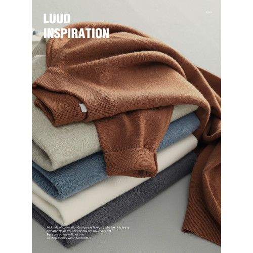 LUUD 日常內搭修身打底針織衫復古簡質純色青年通勤半高領毛衣男