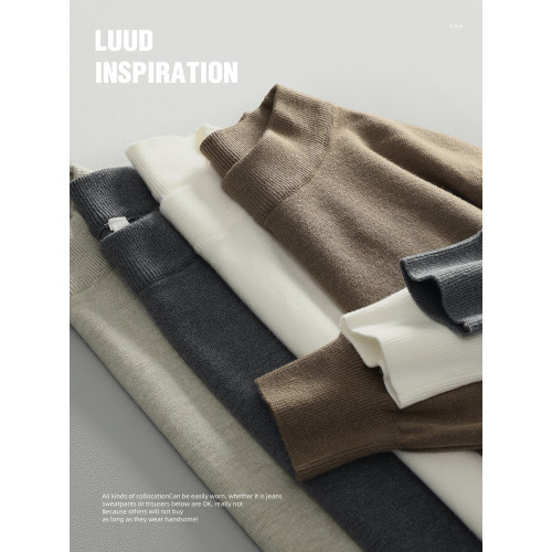 LUUD 日常內搭修身打底針織衫復古簡質純色青年通勤半高領毛衣男