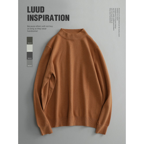 LUUD 日常內搭修身打底針織衫復古簡質純色青年通勤半高領毛衣男