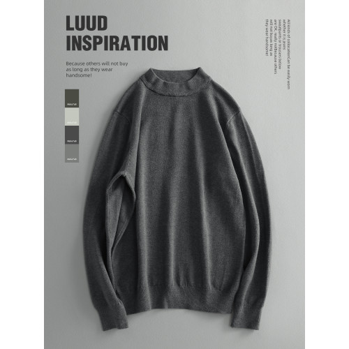 LUUD 日常內搭修身打底針織衫復古簡質純色青年通勤半高領毛衣男