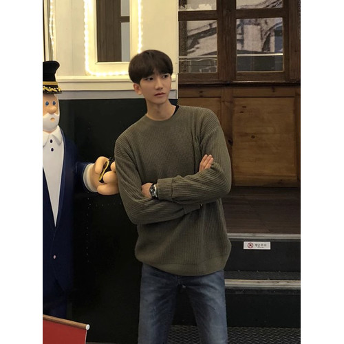 MRCYC男毛衣針織衫秋冬小清新打底衫套頭圓領日系休閒保暖毛衫