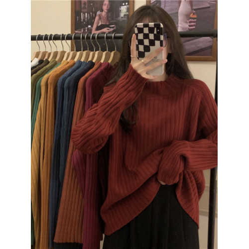 大碼女裝韓版新款百搭慵懶寬松加厚上衣秋冬季胖MM套頭半高領毛衣