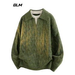【敖瑞鵬代言】GLM官方法式復古麻花針織衫翻領毛衣男款冬季上衣