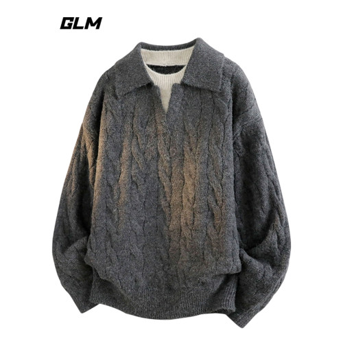【敖瑞鵬代言】GLM官方法式復古麻花針織衫翻領毛衣男款冬季上衣