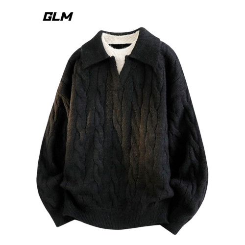 【敖瑞鵬代言】GLM官方法式復古麻花針織衫翻領毛衣男款冬季上衣