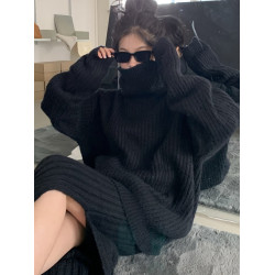 法式慵懶風黑色高領套頭毛衣女秋冬軟糯高級感氣質加厚針織衫上衣