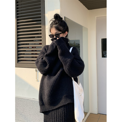 法式慵懶風黑色高領套頭毛衣女秋冬軟糯高級感氣質加厚針織衫上衣