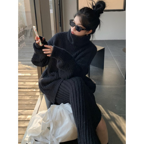 法式慵懶風黑色高領套頭毛衣女秋冬軟糯高級感氣質加厚針織衫上衣