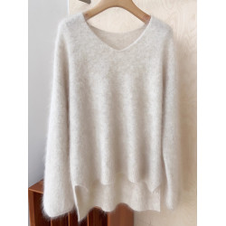 奶fufu浣熊絨v領前短後長毛衣女秋冬溫柔慵懶風高級感軟糯針織衫