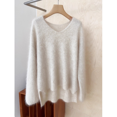 奶fufu浣熊絨v領前短後長毛衣女秋冬溫柔慵懶風高級感軟糯針織衫