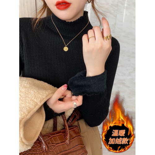 加絨打底衫女2025新款白色毛衣秋冬內搭加厚一體絨半高領冬季上衣