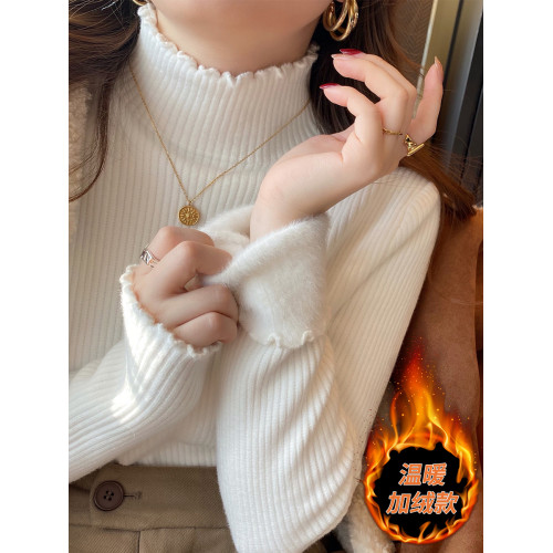 加絨打底衫女2025新款白色毛衣秋冬內搭加厚一體絨半高領冬季上衣