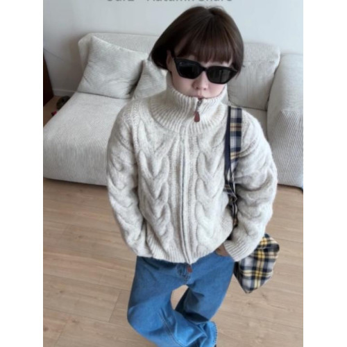 深秋初冬穿搭短款高領拉鍊毛衣女寬松冬季新款軟糯針織衫上衣外套