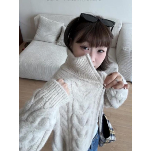深秋初冬穿搭短款高領拉鍊毛衣女寬松冬季新款軟糯針織衫上衣外套