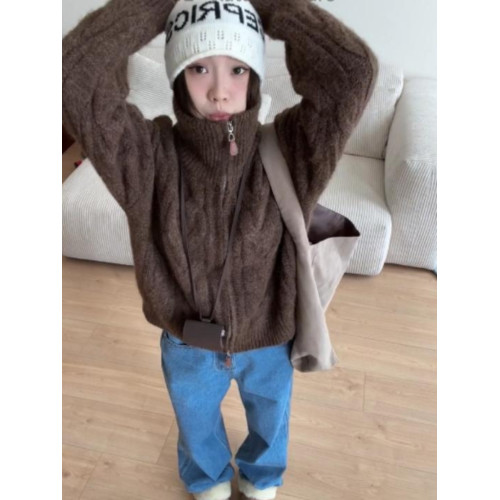 深秋初冬穿搭短款高領拉鍊毛衣女寬松冬季新款軟糯針織衫上衣外套