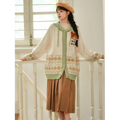 瘋狂動物城硃迪尼克學院風菱格拼色連帽毛衣開衫針織外套女秋冬季