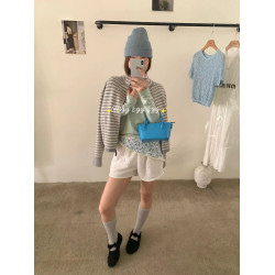 韓代同款東大門egg條紋外套高領厚重結實感～細線針織開衫 冬新款